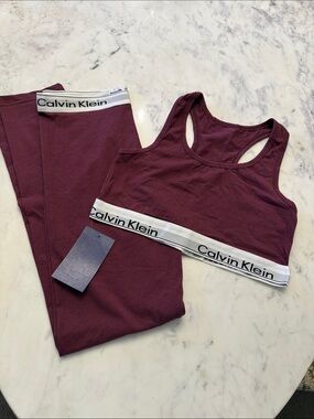 NWT Calvin Klein Wine Racerback Bralette & Leggings Set